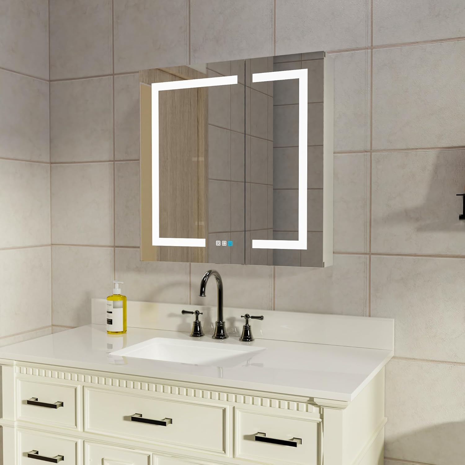 Home Outlet Bathroom Mirrors - 30x30 Lighted Medicine Cabinet with Mirror,