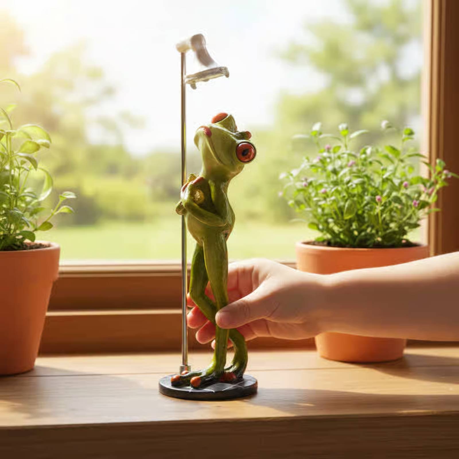 Home And Bathroom - Showering Frog Figurine Novelty Item Bathing