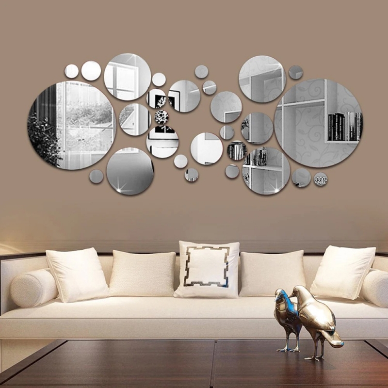 Home Theater Bathroom - 26pcs Round Acrylic Mirror Stickers -