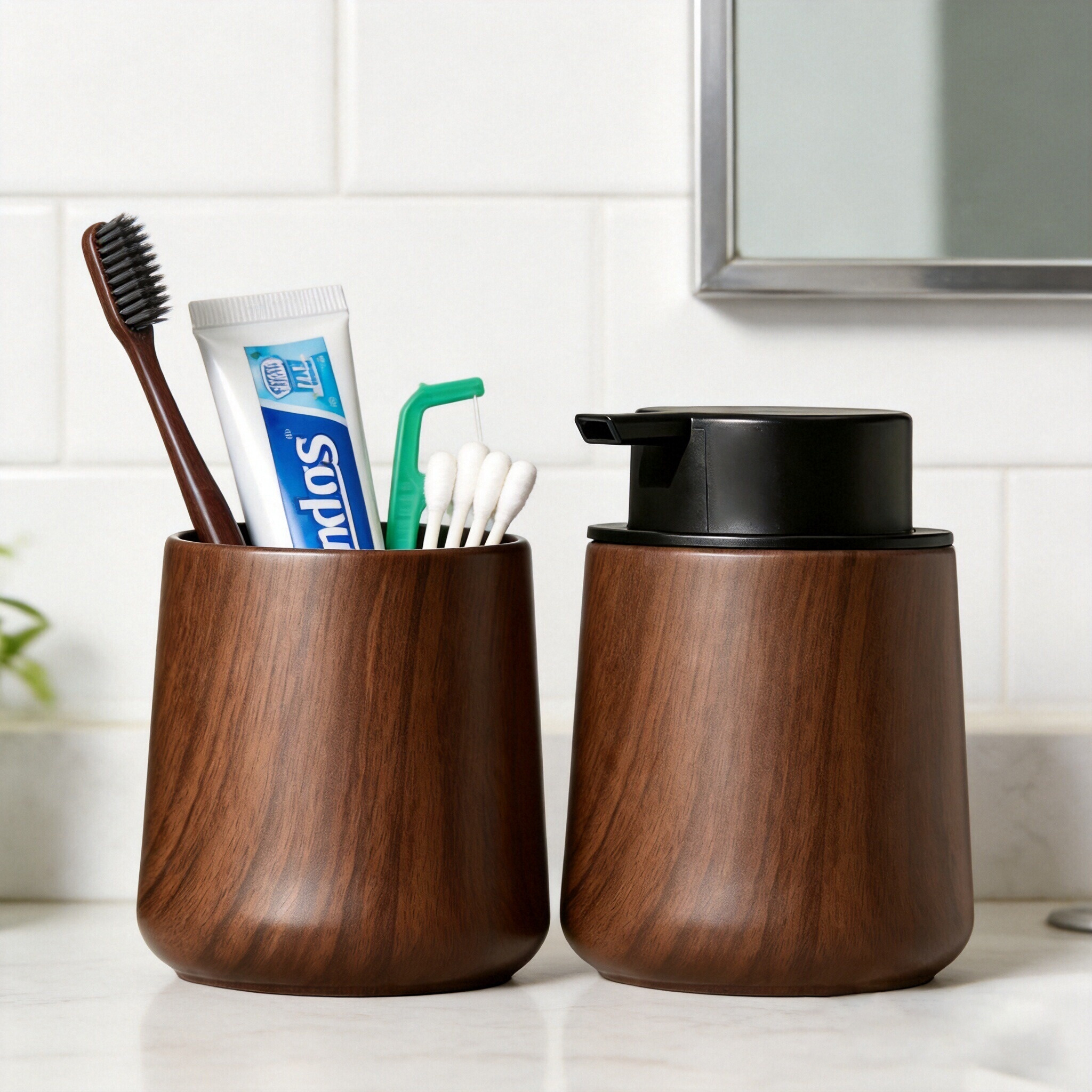 Home Essentials Bathroom Organizer - Elegant Hand Soap Dispenser and Cup