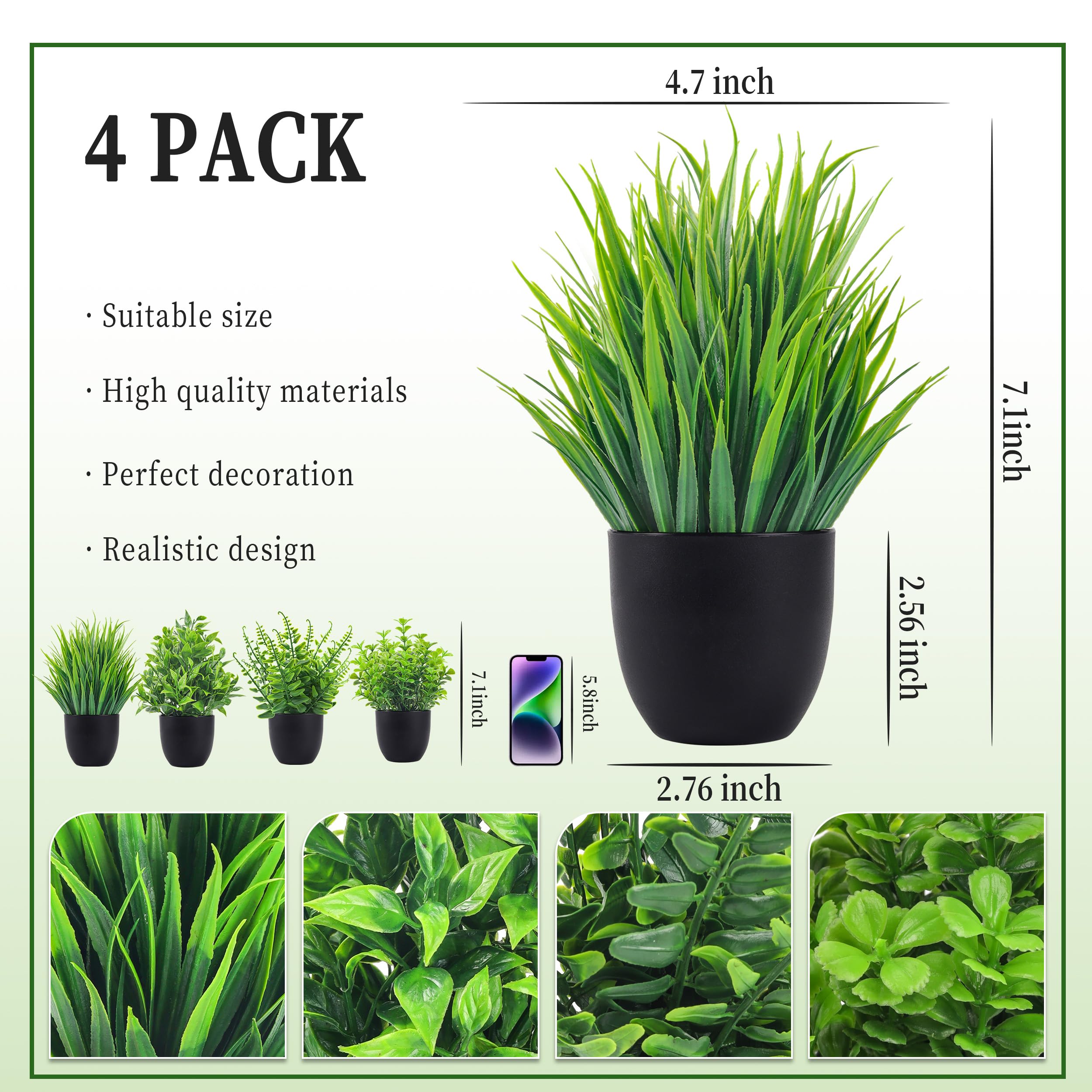 4 Packs Fake Plants Artificial - Tiny Home Bathroom Kit のレビューと価格