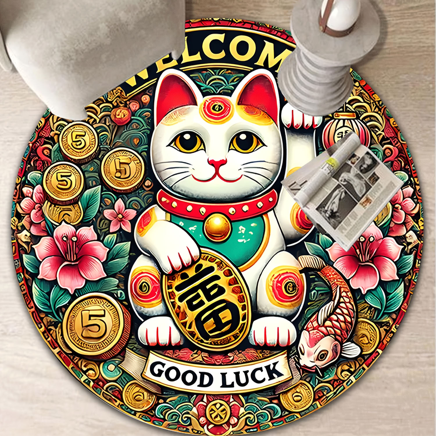 Chinese Lucky Cat Round Rug We - Home Goods Bathroom Mats のレビューと価格
