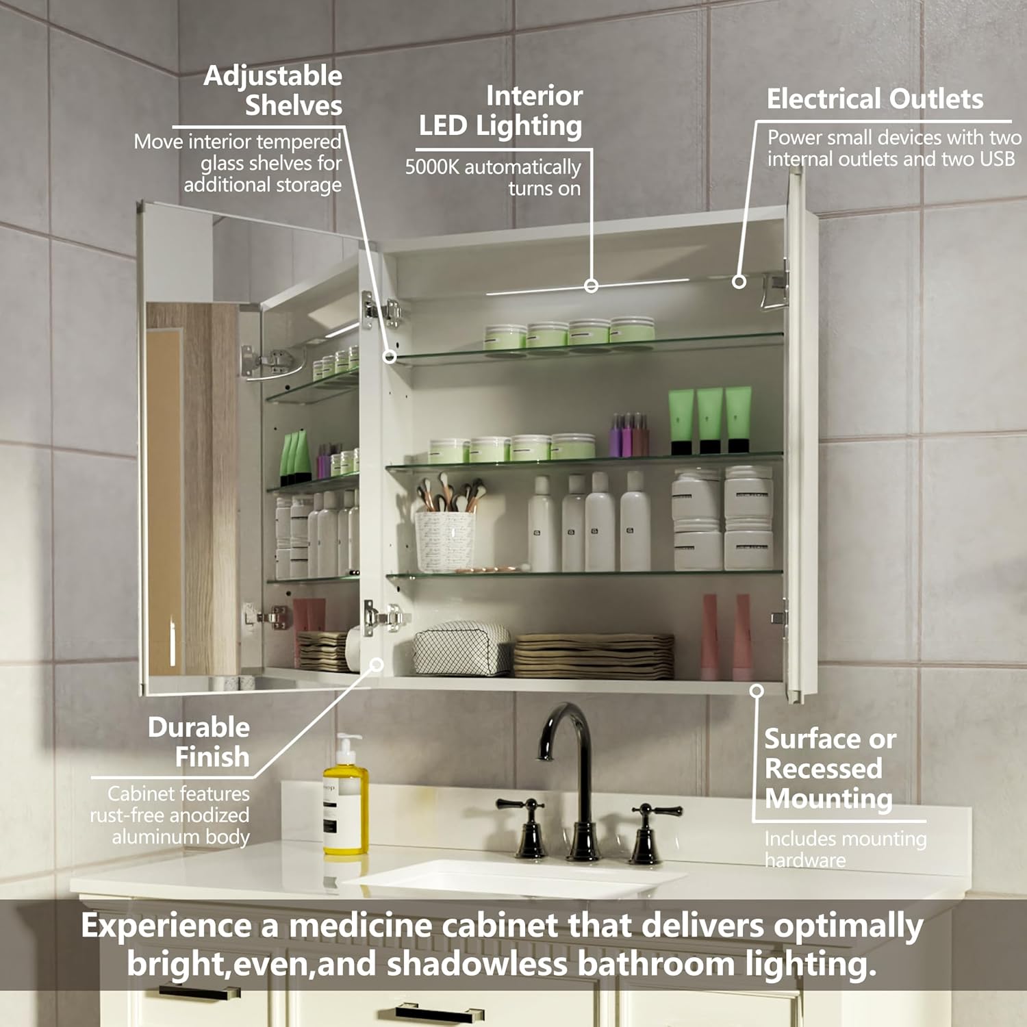 30x30 Lighted Medicine Cabinet - Home Outlet Bathroom Mirrors のレビューと価格