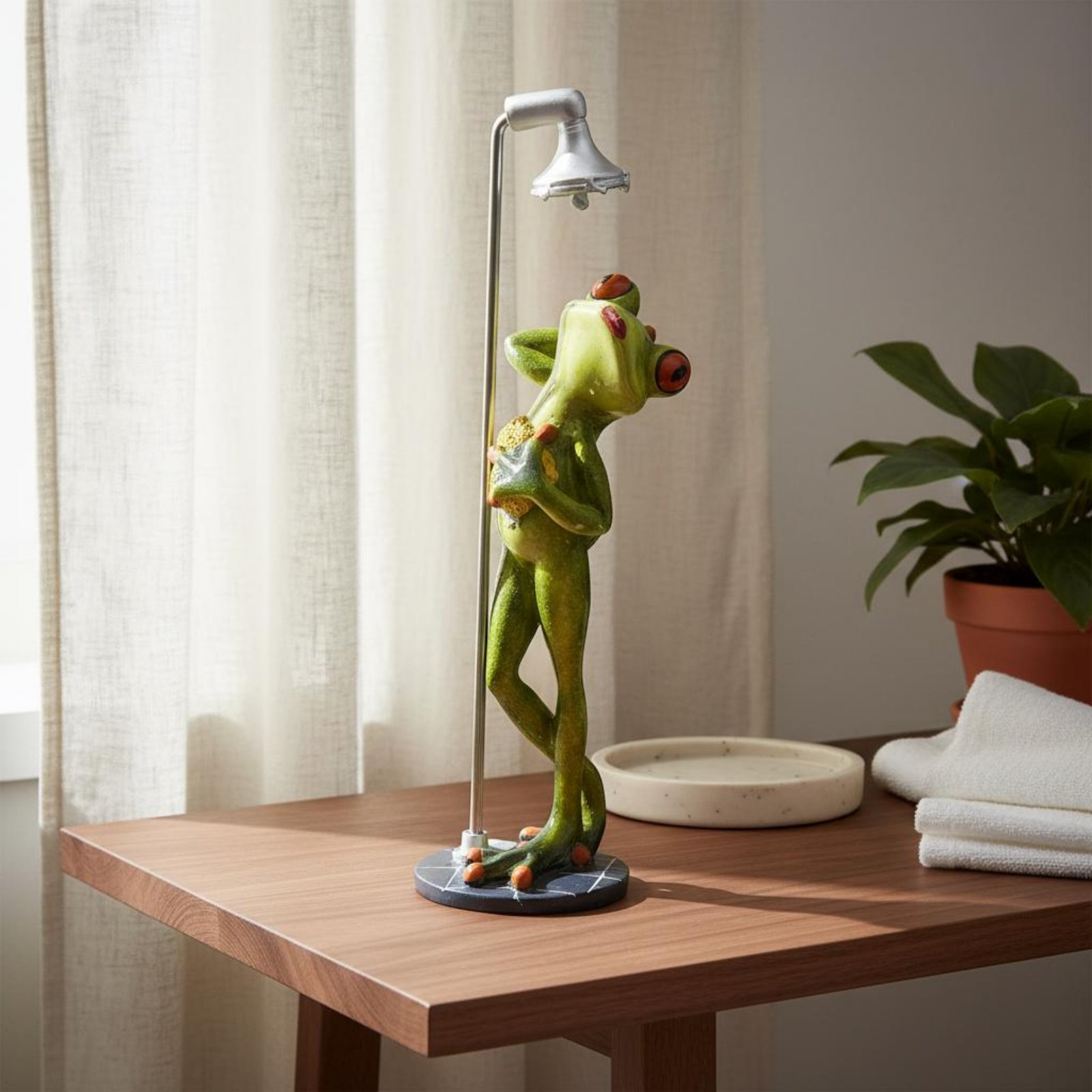 Showering Frog Figurine Novelt - Home And Bathroom のレビューと価格
