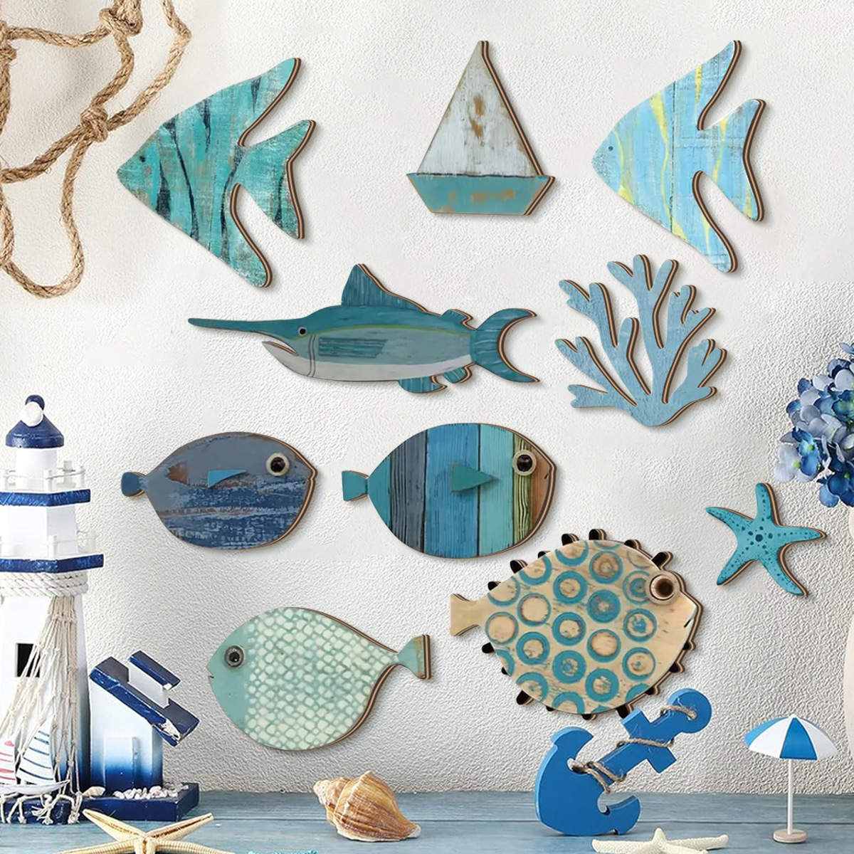 10pcs/set Sea Theme 2D Wooden  - Home Of The Year Bathroom のレビューと価格