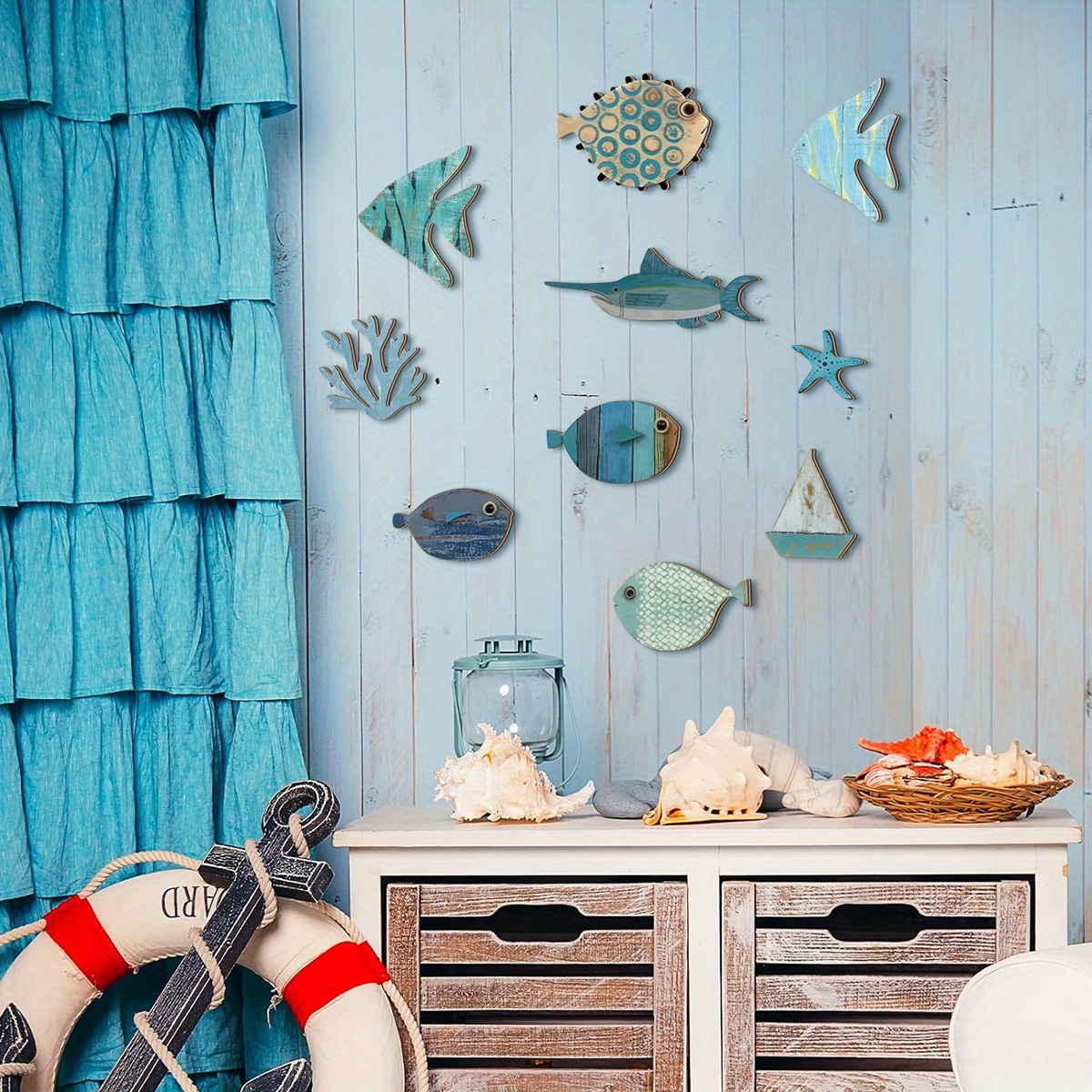10pcs/set Sea Theme 2D Wooden  - Home Of The Year Bathroom のレビューと価格