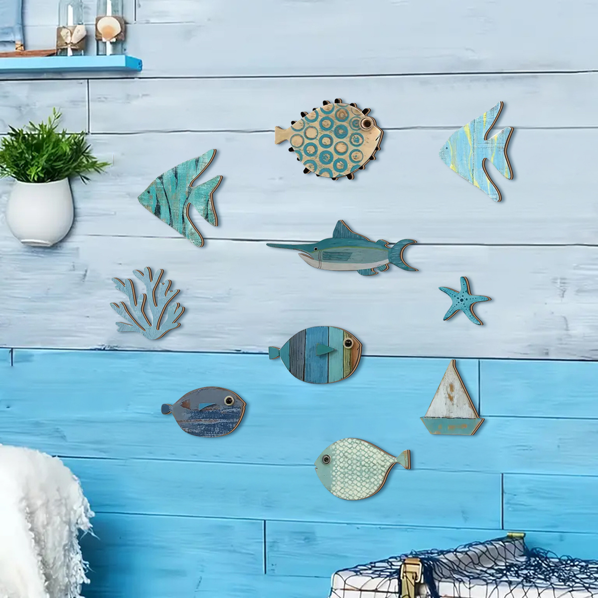10pcs/set Sea Theme 2D Wooden  - Home Of The Year Bathroom のレビューと価格